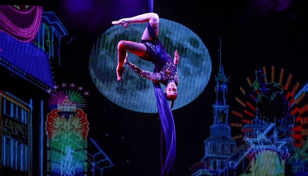 Aerial silks artist at the Amazing Acrobats of Shanghai show in Branson