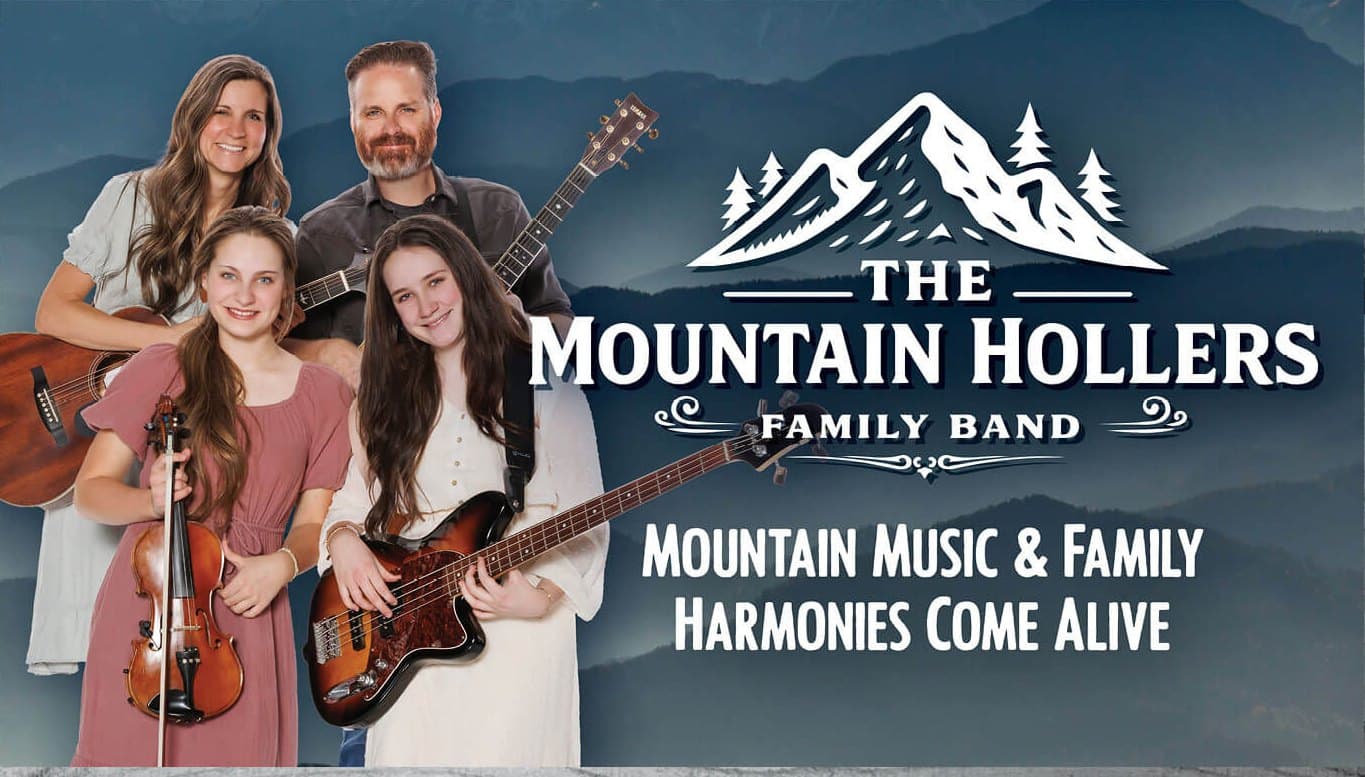 The Mountain Hollers family band with guitar, fiddle, and bass in Branson