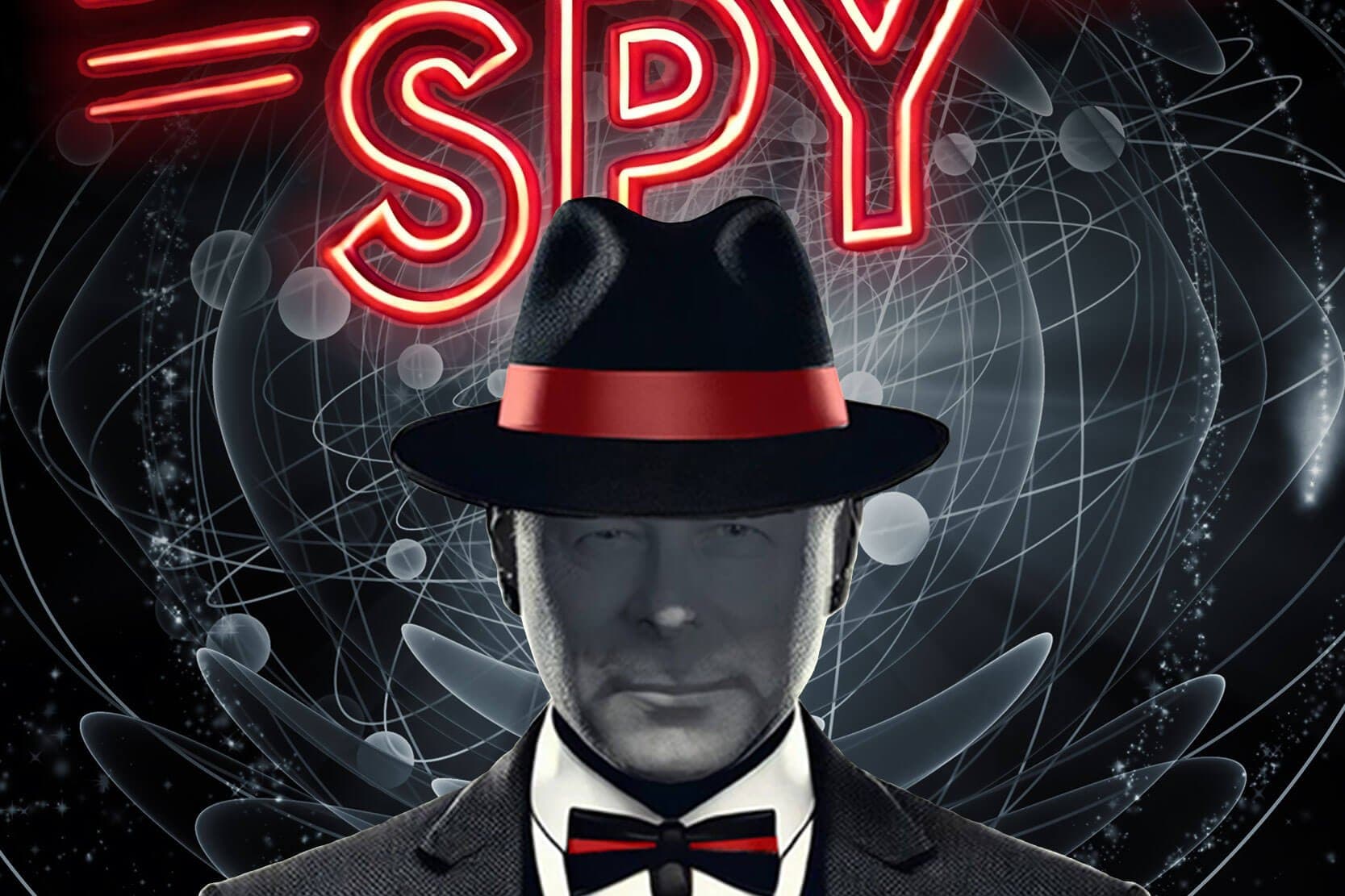 Steve Sanders The Mind Spy poster with fedora and neon title in Branson